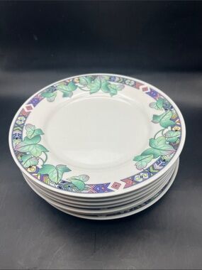 Pasadena 80s  Border Ceramic Salad Plates - Highway Vintage 7.5”